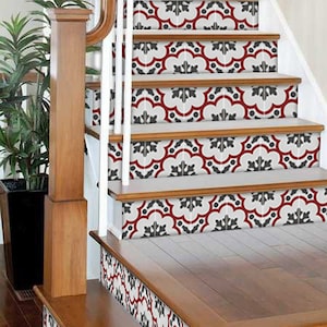 Stair Riser Stickers - Removable Stair Riser Vinyl Decals - Genova Rouge Pack of 6 - Peel & Stick Stair Riser Deco Strips - 48" long