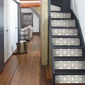 Quadrostyle Stair Riser Stickers - Geometric Lines Stair Riser Stair Decals - Antioche Pack of 6 - Peel & Stick Stair Riser Deco Strips