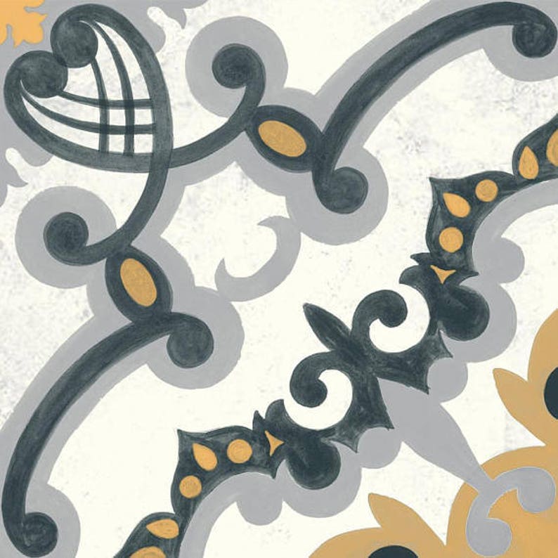Tiles for KitchenBathroom Back splash Hand Painted Medici Tile Sticker Pack in Charcoal /& Ochre Tile stickers Floor decals