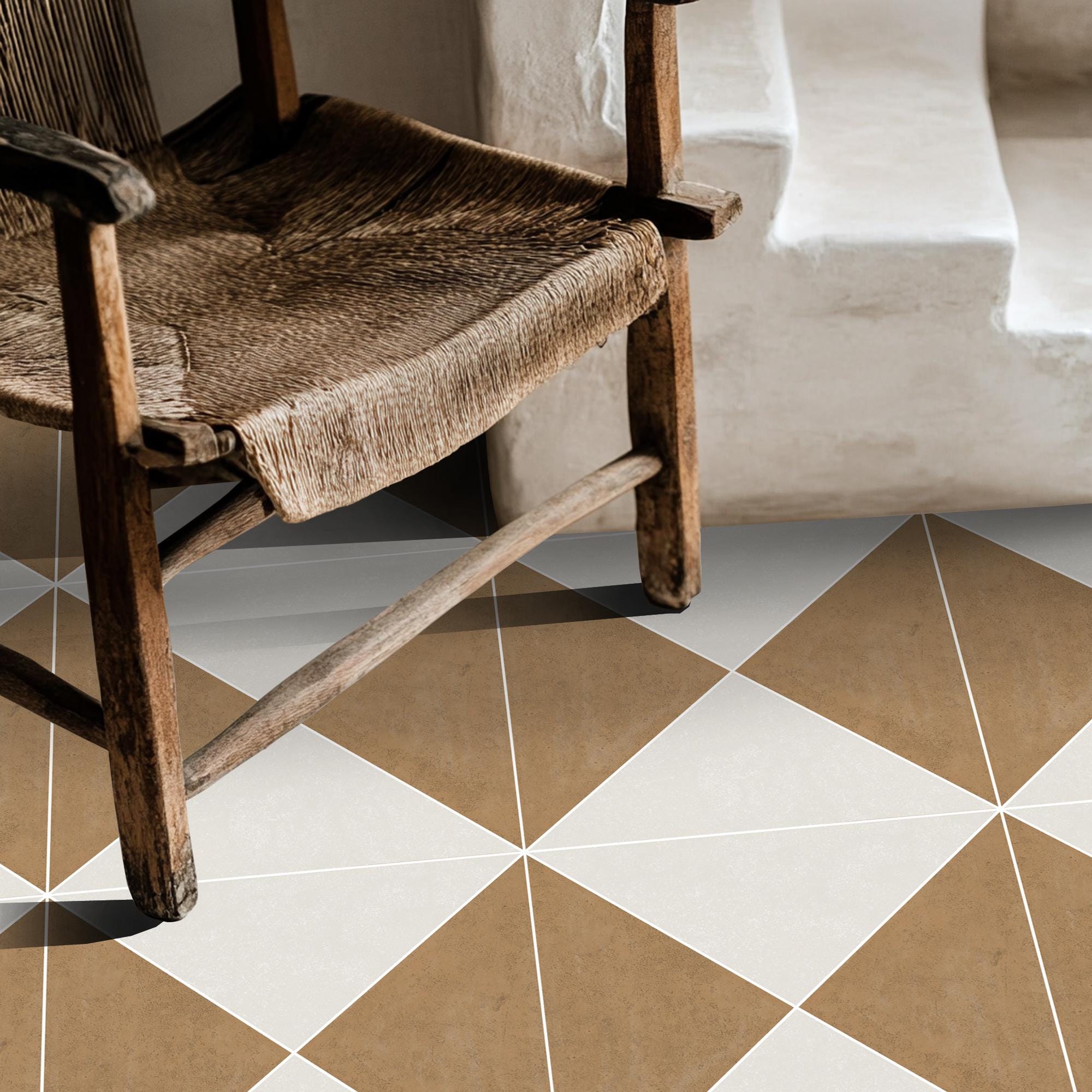 Ochre Beige Checkerboard Vinyl Tile Decals – Vintage Diagonal Diamond ...
