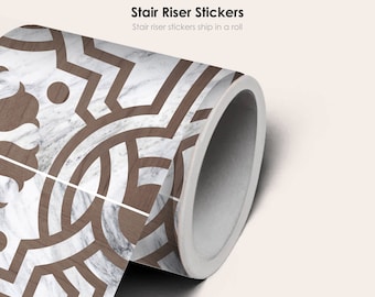 Quadrostyle Wood Grain Stair Riser Stickers -  Stair Riser Vinyl Strips - Agrigento in Marble Pack of 6  - 48" long