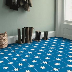 Quadrostyle Tile Decals - Tiles for Kitchen/Bathroom Back splash - Floor decals - Moroccan Starry Night Vinyl Tile Sticker Pack color Cobalt