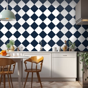 Quadrostyle Checkerboard Vinyl Floor Stickers in Navy | Two tone Kitchen Tile Decals | Vinyl Bathroom Floor Tile | Home Improvement