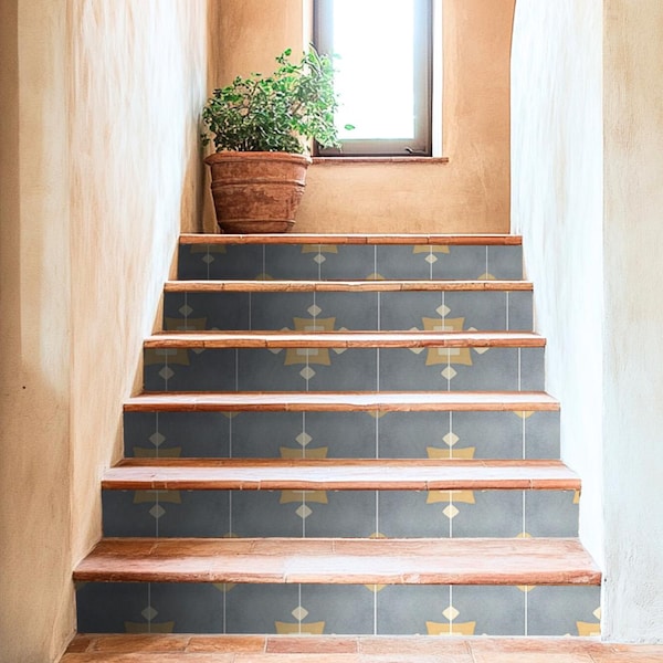 Quadrostyle Stair Riser Stickers - Removable Stair Riser Tile Decals - Bergamo Pack of 6 - Peel & Stick Stair Riser Deco Strips - 48" long