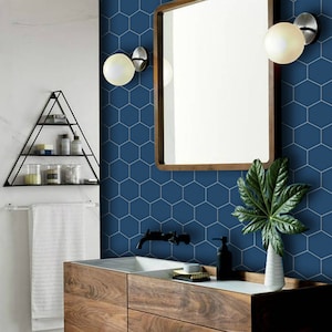 Quadrostyle Blue Hexagon Tile Sticker | Wall Tile Sticker Backsplash Decal | Hexa Admiral Blue - Peel & Stick | 2D Tile Sticker