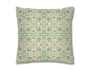 Geometric Pillow Cover Mint Green Faux Suede Double Sided Decorative Cushion Cover Foglio Talavera Tile Pattern Throw Cushion