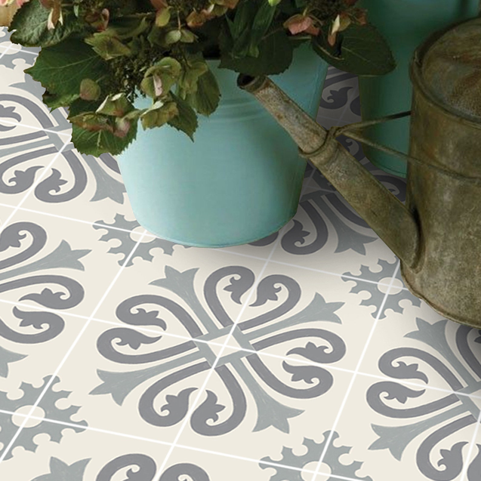 Vinyl Floor Tile Sticker Floor Decals Carreaux Ciment Etsy
