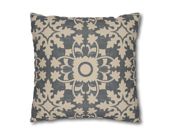 Grey and Beige Floral Pillow Cover Faux Suede Double Sided Decorative Cushion Cover Willow Designer Throw Cushion Modern Boho Pillow Cover