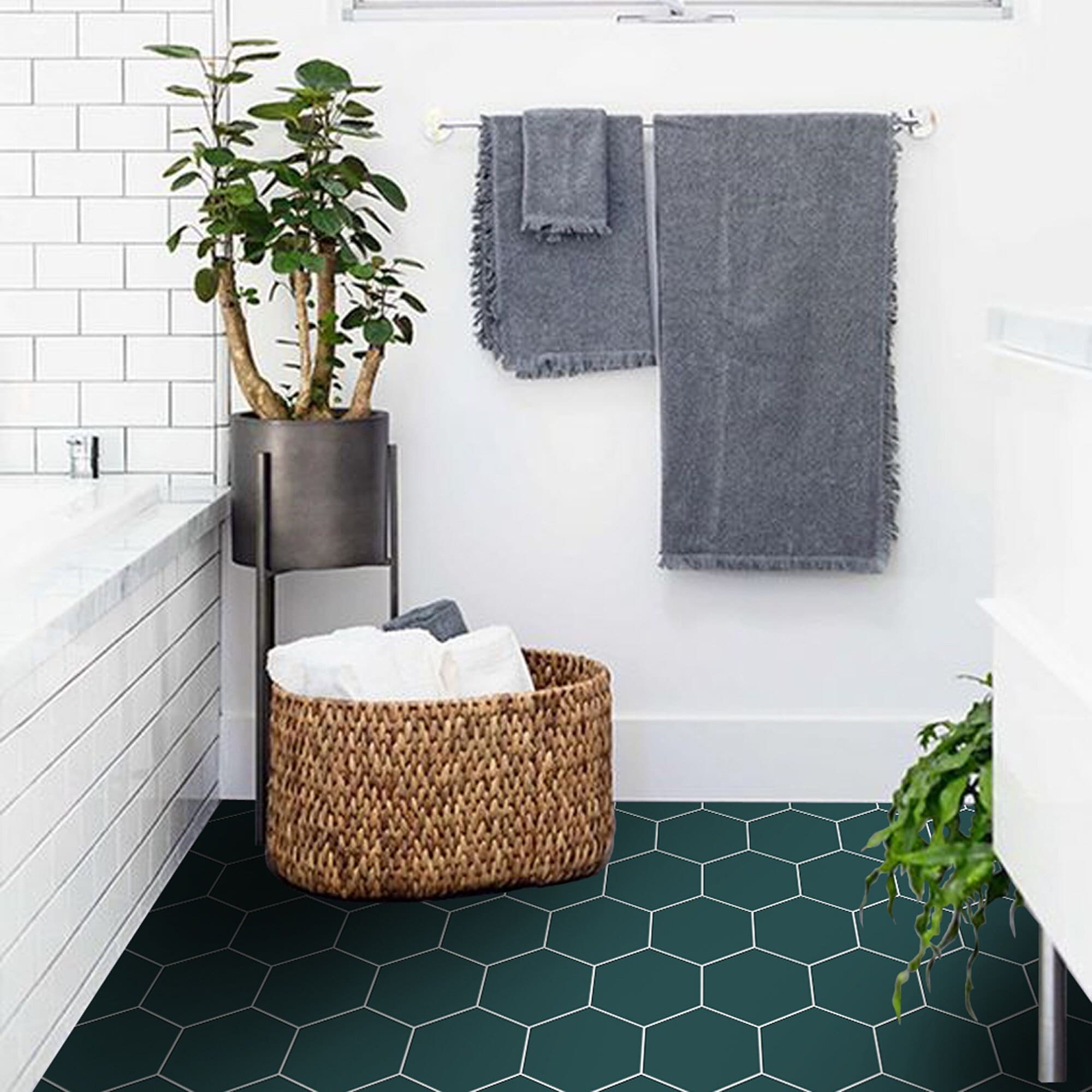 マウル Rotix Spilt Side Logo Dark Green Quadrostyle Green Hexagon Tile | Vinyl Floor Tile Sticker