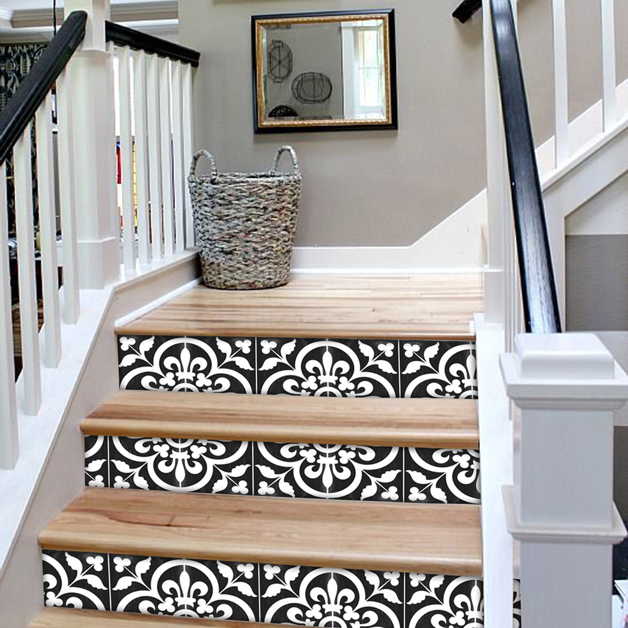 REDAMANCY Beige Modern Flower Peel And Stick Vinyl Stair