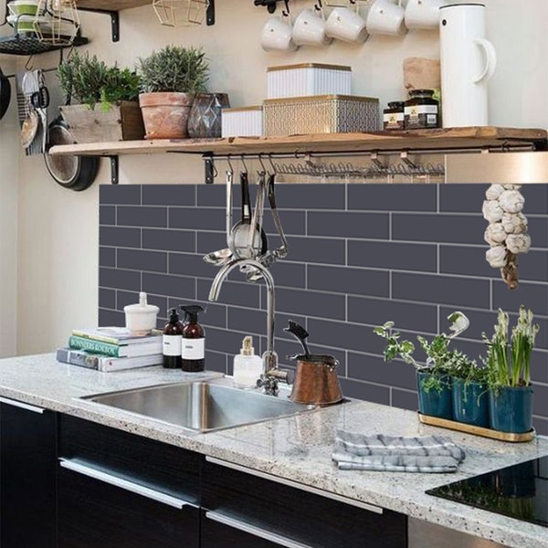 Quadrostyle Kitchen and Bathroom Splashback - Removable Vinyl Wallpaper - Subway Tile Slate Grey - Peel & Stick