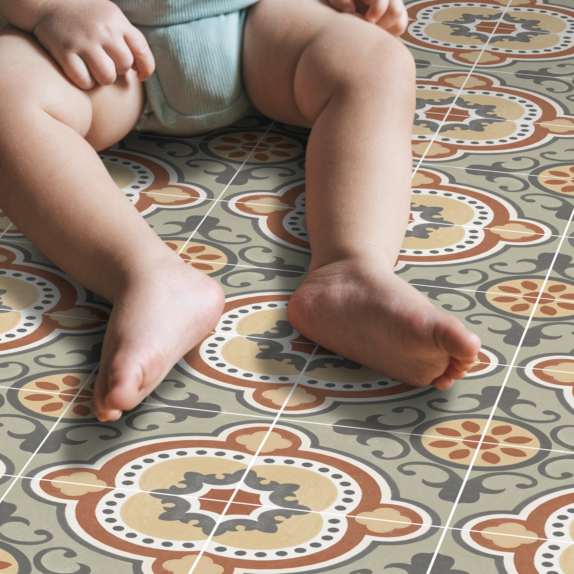 Quadrostyle Tile stickers - Tiles for Kitchen/Bathroom Back splash - Anti-Skid Laminate Floor Decal - Seville in Olive