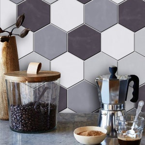 Quadrostyle Grey Hexagon Tile Sticker | Wall Tile Sticker Backsplash Decal | Hexa Carbon - Peel & Stick | 2D Tile Sticker