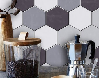 Quadrostyle Grey Hexagon Tile Sticker | Wall Tile Sticker Backsplash Decal | Hexa Carbon - Peel & Stick | 2D Tile Sticker