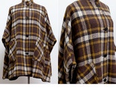 Vintage Plaid Wool Cape Vintage Wool Poncho Wool Blanket Cape Plaid Poncho Vintage Reversible Wool Poncho