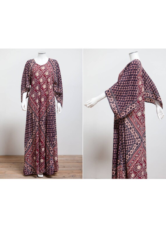 70's Kaiser Block Print Caftan • Block Print Maxi