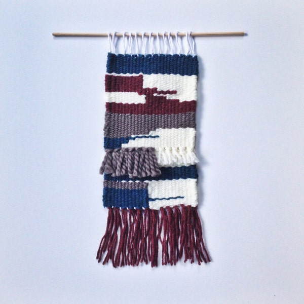 RESERVED: Woven Wall Hanging // Oxblood, Teal, White, and Grey Weaving