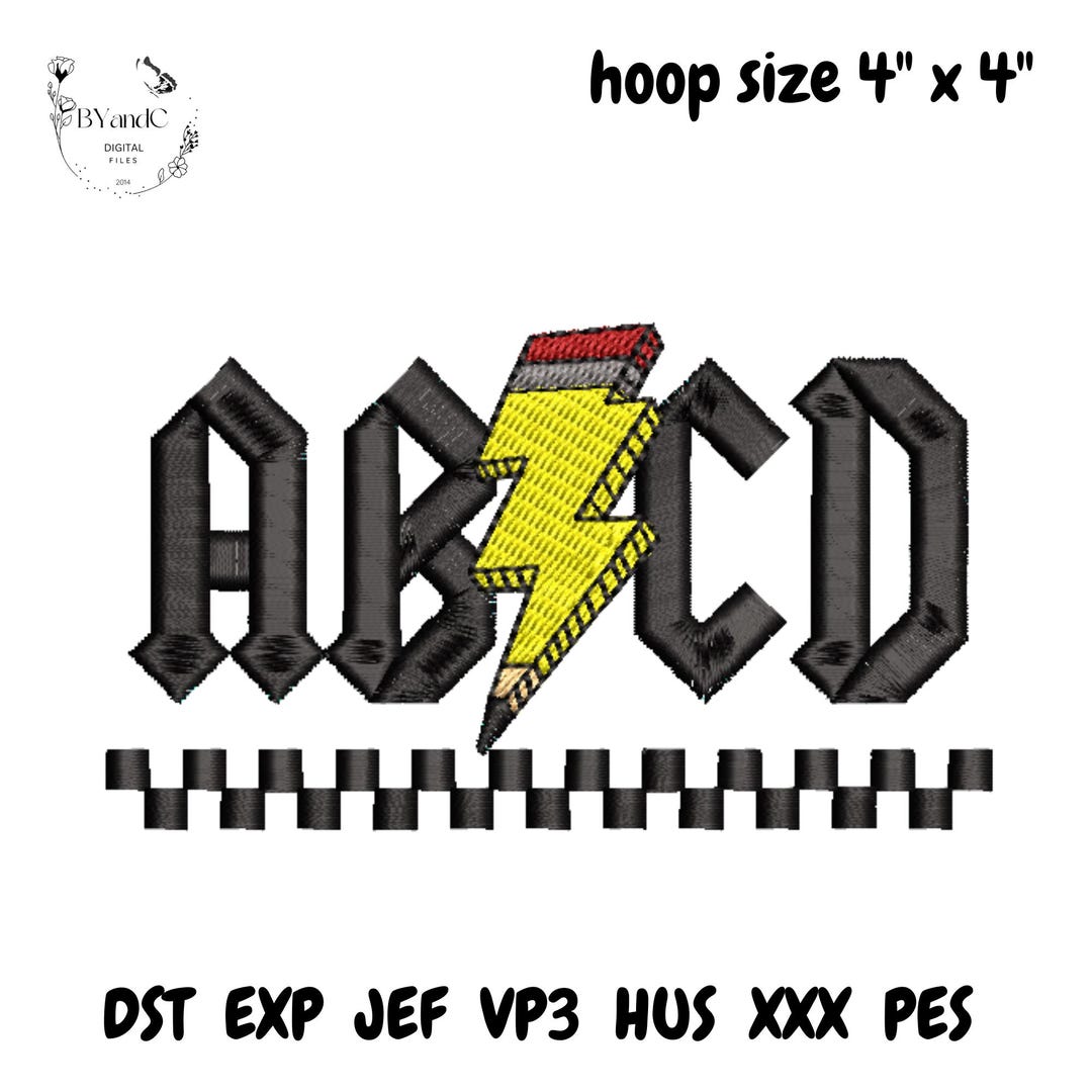 ABCD Lightning Bolt Embroidery Design – 4x4 Hoop – Retro Rock Style ...