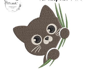Peeking Cat Embroidery Design: 4x4 Hoop Digital File