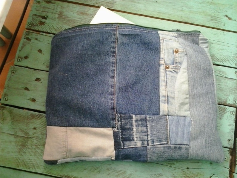 Computer or book bag denim patchwork image 1