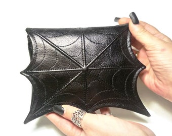 Spider web makeup cosmetic bag for purse, faux leather make up bag, cosmetic  bag, vegan bag, small makeup bag, goth makeup bag, black bag