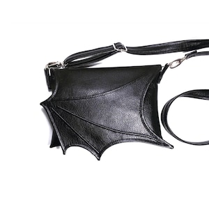 Black bat wing bag, small crossbody bag, black purse, vegan bag, goth bag, fantasy bat, vegan, Faux leather bag, everyday purse, dark purse