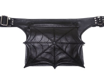 Belt bag, hip bag, fanny pack, utility belt, pocket belt, spider web, faux leather, travel belt, waist bag, vegan, goth belt bag, black belt