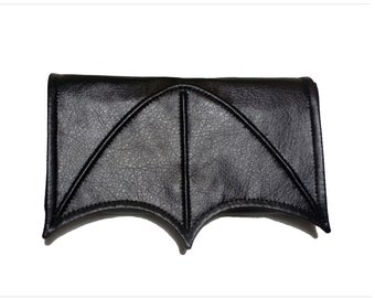 Accordion wallet, Wallet clutch, Necessary clutch wallet, Bat wing, Vegan wallet, Gothic Women Wallet, Black wallet, Goth wallet, Card Slots