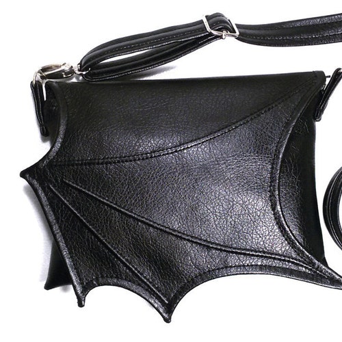 Black bat wing bag, small crossbody bag, black purse, vegan bag, goth bag, fantasy bat, vegan, Faux leather bag, everyday purse, dark purse