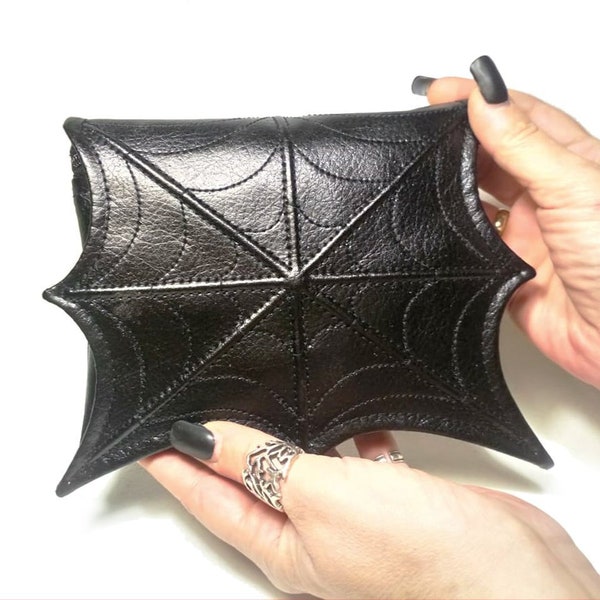 Spider Web Faux Leather Makeup Bag: Goth Cosmetic Bag