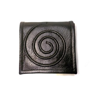 Cartera negra, Cartera vegana, Cartera acordeón, Cartera de mujer, Piel sintética negra, Cartera espiral, 3 ranuras para tarjetas, Espiral negra, Negro y rojo