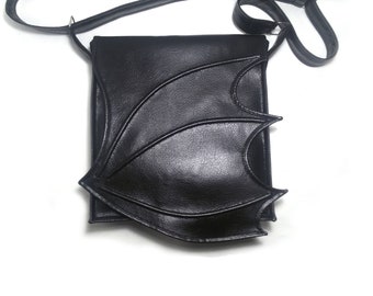 Crossbody bag, shoulder bag, vegan bag, dragon wing bag, bat wing bag, faux leather bag, everyday bag, dragon, black bag, goth bag, fantasy