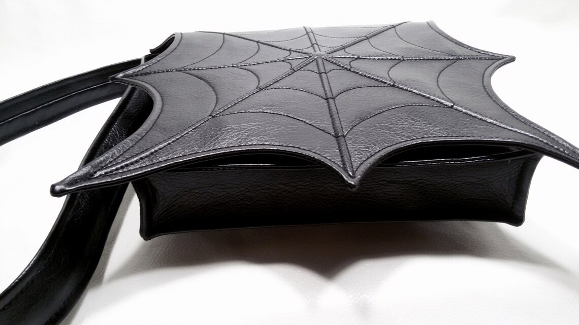Black Faux Leather Spider  Bag Black Leatherette Spider Etsy