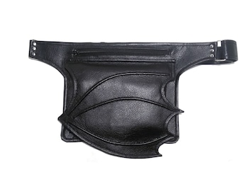 Fanny pack, utility belt, pocket belt, belt bag, hip bag, faux leather, travel belt, waist bag, vegan, goth belt bag, bat / dragon wing bag