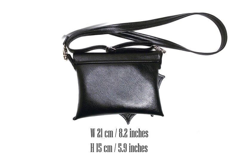 Black wing bag, everyday bag, Black Faux leather, bat wing, evening purse, vegan purse, crossbody bag, black purse, vegan bag, goth purse image 9