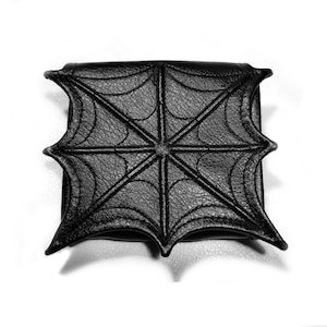 Cartera de telaraña, Cartera de mujer, Cartera vegana, Cartera de acordeón, Piel sintética negra, Cartera gótica, 3 ranuras para tarjetas, Araña negra, Cartera pequeña