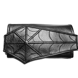 Cartera de mano con diseño de telaraña de ataúd, Cartera de mano imprescindible, Cartera de acordeón gótica, Cartera vegana, Cartera grande, Cartera negra, Cartera, Ranuras para tarjetas