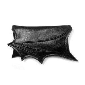 Small bat wing bag, Black Faux leather bat wing wallet size bag, clutch, Black leatherette wing bag, fantasy bag, small vegan bag, goth bag