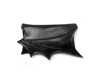 Small bat wing bag, Black Faux leather bat wing wallet size bag, clutch, Black leatherette wing bag, fantasy bag, small vegan bag, goth bag