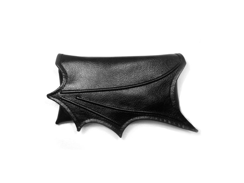 Small bat wing bag, Black Faux leather bat wing wallet size bag, clutch, Black leatherette wing bag, fantasy bag, small vegan bag, goth bag image 1