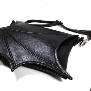 Black wing bag, everyday bag, Black Faux leather, bat wing, evening purse, vegan purse, crossbody bag, black purse, vegan bag, goth purse image 8