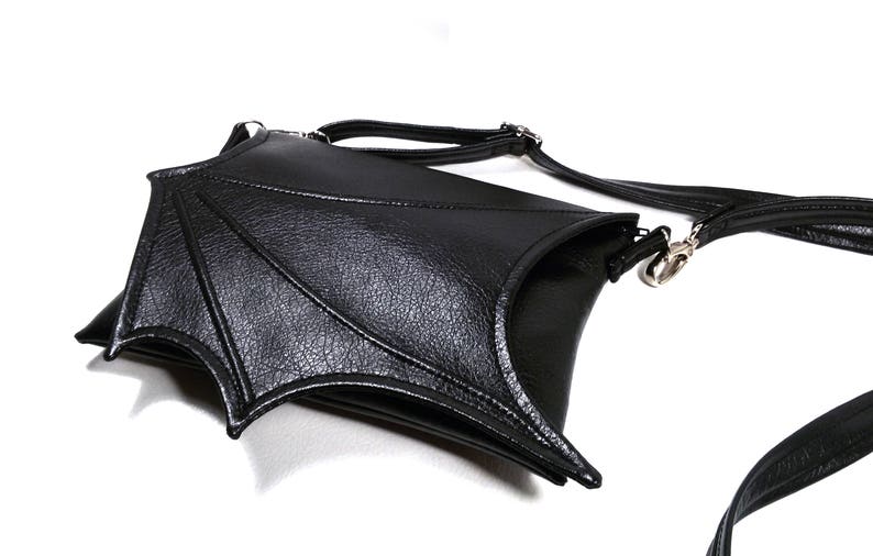 Black wing bag, everyday bag, Black Faux leather, bat wing, evening purse, vegan purse, crossbody bag, black purse, vegan bag, goth purse image 8