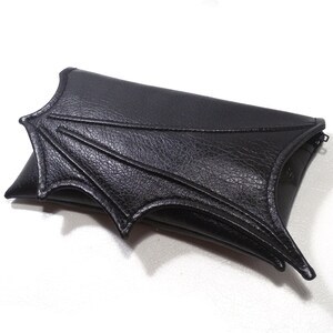 Small bat wing bag, Black Faux leather bat wing wallet size bag, clutch, Black leatherette wing bag, fantasy bag, small vegan bag, goth bag image 3