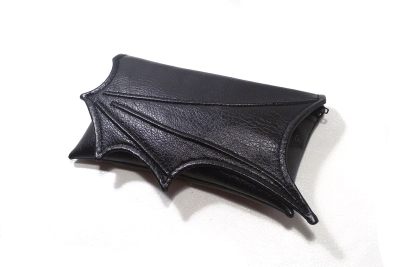 Small bat wing bag, Black Faux leather bat wing wallet size bag, clutch, Black leatherette wing bag, fantasy bag, small vegan bag, goth bag image 3