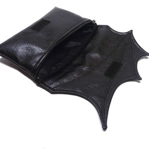 Small bat wing bag, Black Faux leather bat wing wallet size bag, clutch, Black leatherette wing bag, fantasy bag, small vegan bag, goth bag image 4