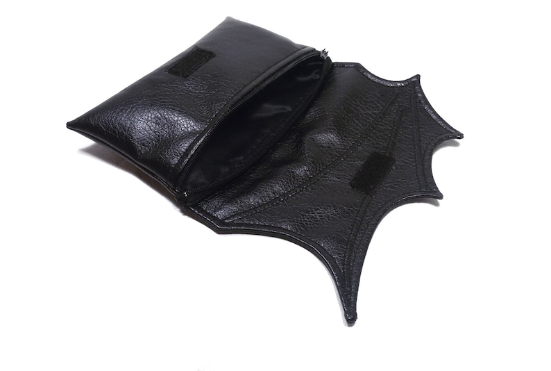 Small bat wing bag, Black Faux leather bat wing wallet size bag, clutch, Black leatherette wing bag, fantasy bag, small vegan bag, goth bag image 4