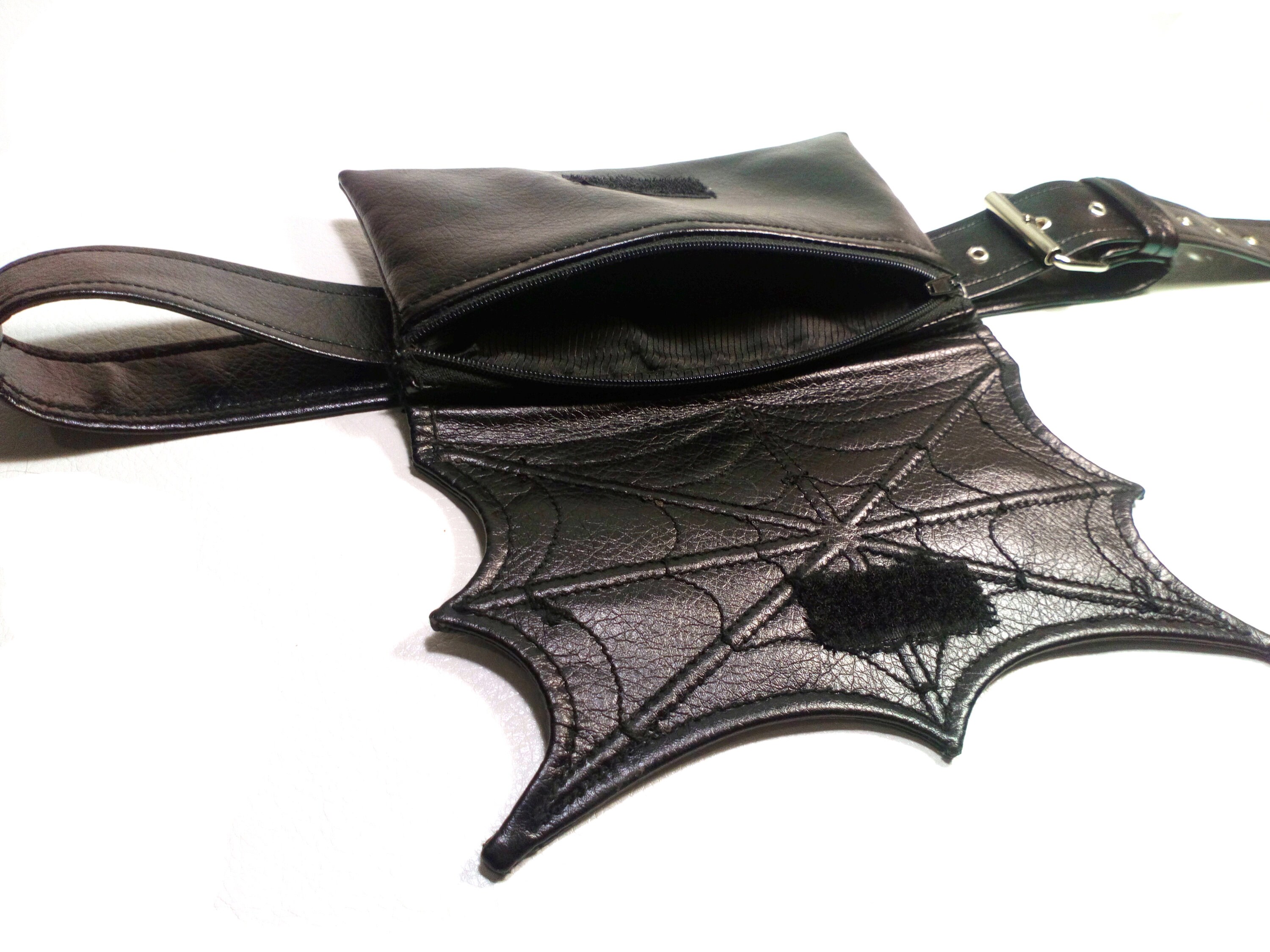 Gothic Faux Leather Cut Out Spiderweb Belt vintage spider web & skeleton hand embossed faux leather  main image 3
