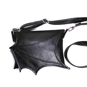 Black wing bag, everyday bag, Black Faux leather, bat wing, evening purse, vegan purse, crossbody bag, black purse, vegan bag, goth purse image 6