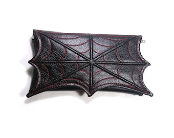 Spider Web Vegan Clutch: Black Faux Leather Goth Bag