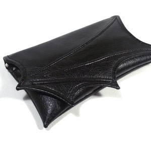 Small bat wing bag, Black Faux leather bat wing wallet size bag, clutch, Black leatherette wing bag, fantasy bag, small vegan bag, goth bag image 2